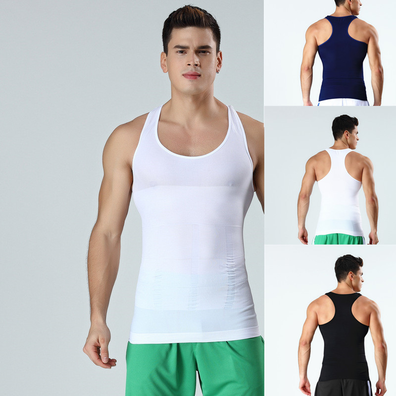 

2020 Seamless Men's Slimming T-shirts Vest Upgrade shaped Compression Abdomen Tummy Belly Control Slim Waist Cincher Underwear, Black