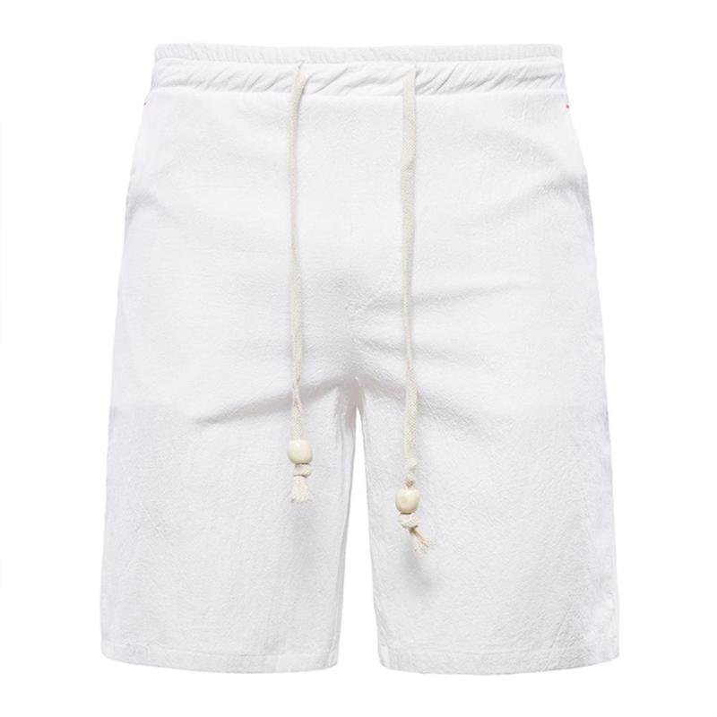 

MISSKY Men's Shorts Solid Color Casual Summer Beach Linen Loose Drawstring Fifth-Shorts Male Trousers New, White