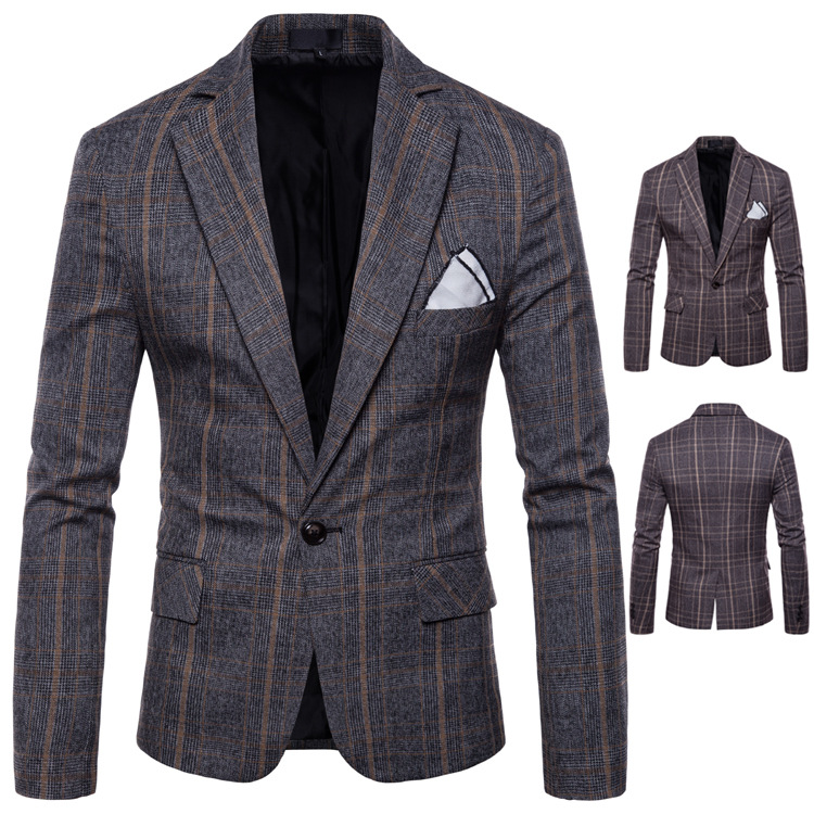 

The new 2020 men's wear business suit classic grid gentleman dress, Brown