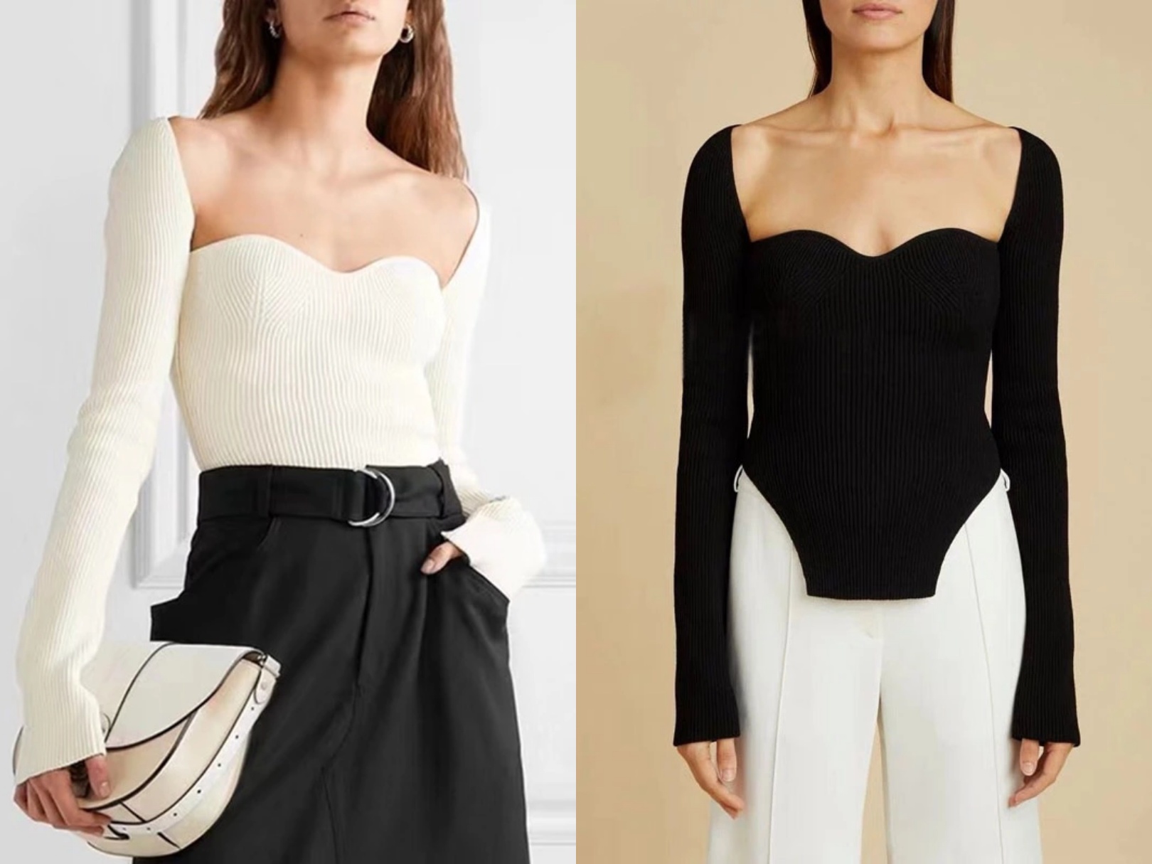 

Australia's latest autumn style sexy curved hem side split sweater, White;black