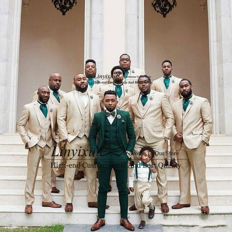 

Green Trajes de hombre Men Suits for Groom Wedding Tuxedos Groomsmen Outfits 3Piece Bridegroom Attire Man Blazer Terno Masculino, Ivory