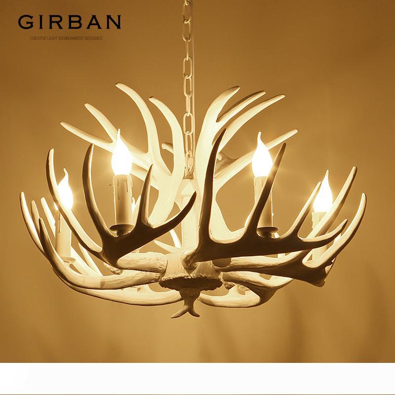 

Antler Chandelier Lighting Fixture Nordic LED Chandelier Retro Resin Deer Horn Lamps Home Cafe Restaurant Decoration Pendant Light