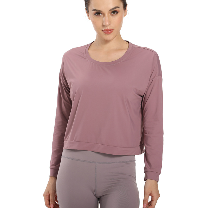 

Running Smock Yoga Chalaza Sports Long sleeve Shirt Fitness Overall Pure Color Tops Fitness Running Top Short Slim Fit JM, Black