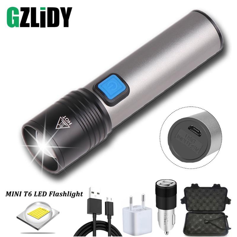 

Portable Mini LED USB Rechargeable T6 Wick Torch Waterproof Zoom Outdoor Light Suitable for night lighting