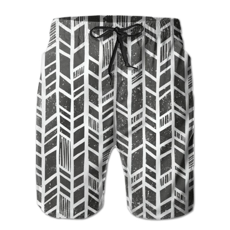 

Men's Beach Short Swim Shorts Tribal Grunge Geometric Surfing Maillot De Bain Sport Men's Board Shorts Swimwear, White