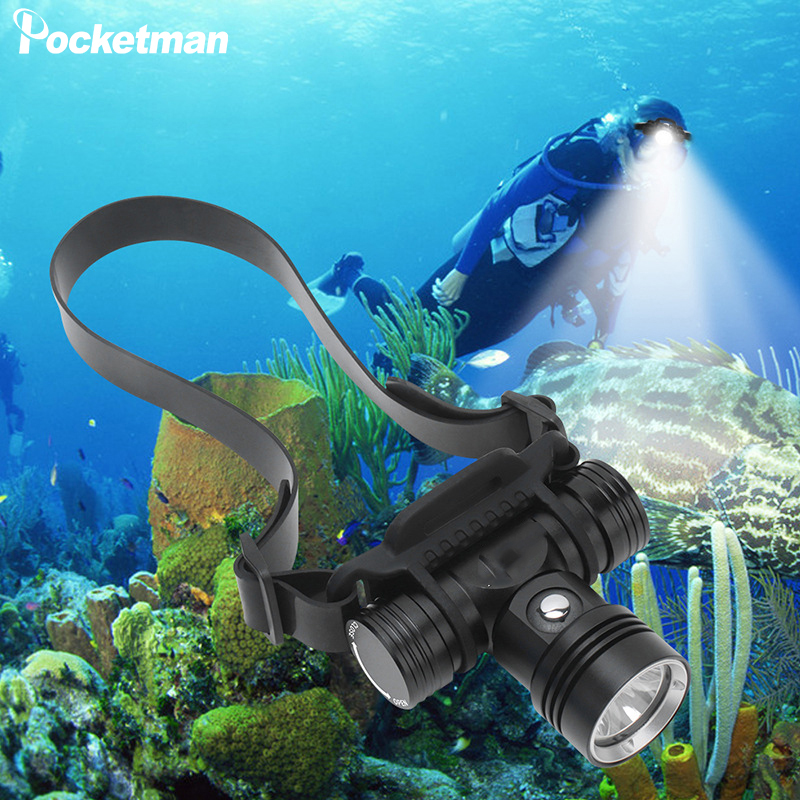 

100M Diving Headlamp Underwater Headlight XM-L2 Led Scuba head Torch Waterproof IPX8 18650 Lamp Light