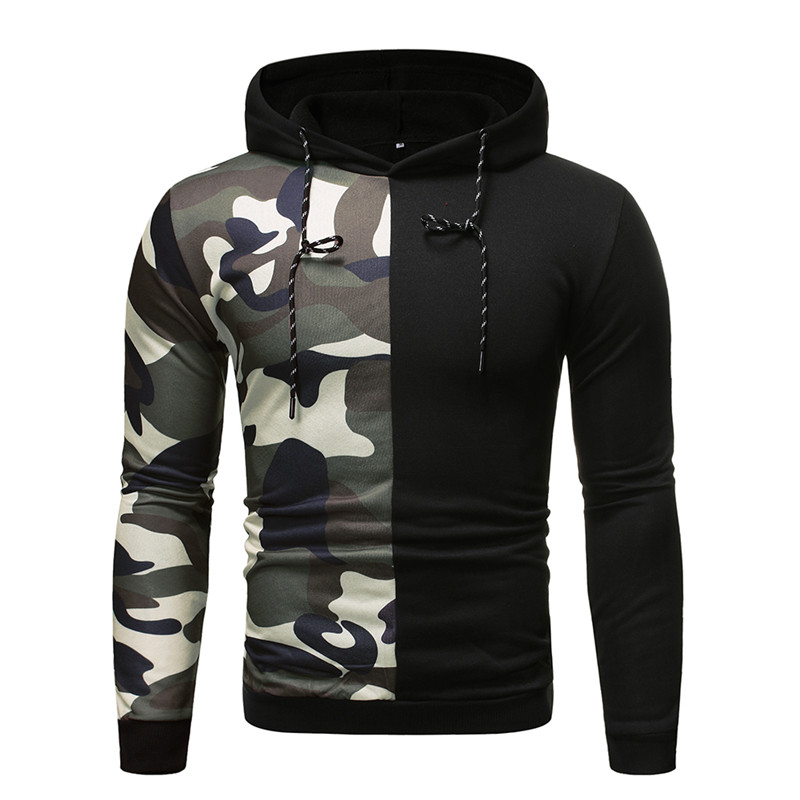 

Men Fashion Basic Hoodies Loose Casual Camouflage Patchwork Sweatshirts Men' Casual Style Harajuku Male Top Hoody Jackets, Black