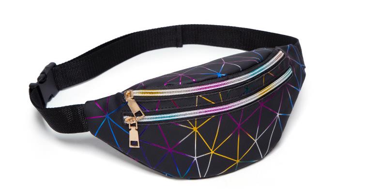 

Women's Personality Laser Colorful Sports Multi-layer Waist Bag 2020 New Arrival Diamond Lattice Cross-body Chest Bag, Color