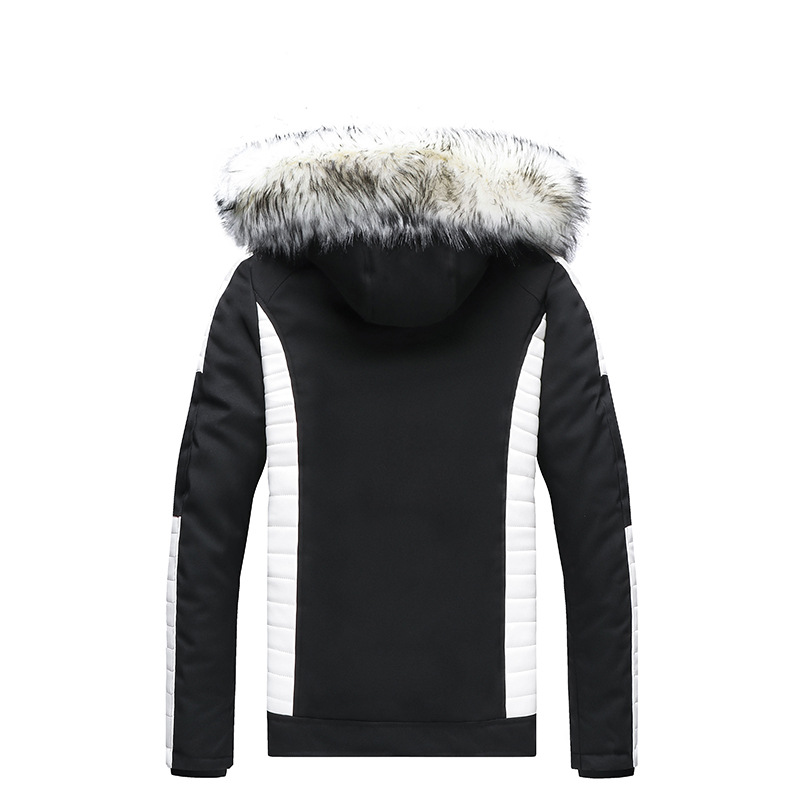 

Winter Men's Cotton Coat New Fur Collar Detachable Hooded Pu Jacket Europe Large Size Thick Cotton Clothing Doudoune Homme, White