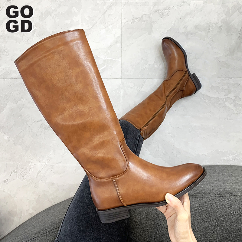 

GOGD]Winter Boots Women Boots round toe Women's Zipper Motorcycle, Black