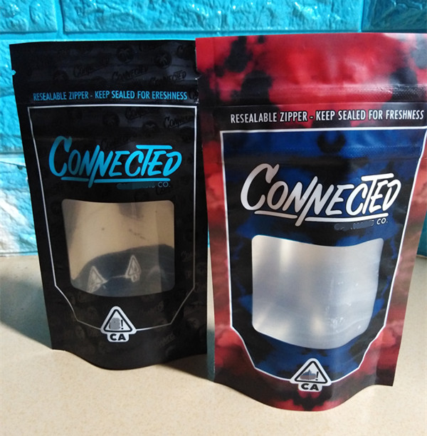 

new connected mylar bag dry herb packaging with window resealable zipper smell proof 2020 factory custom