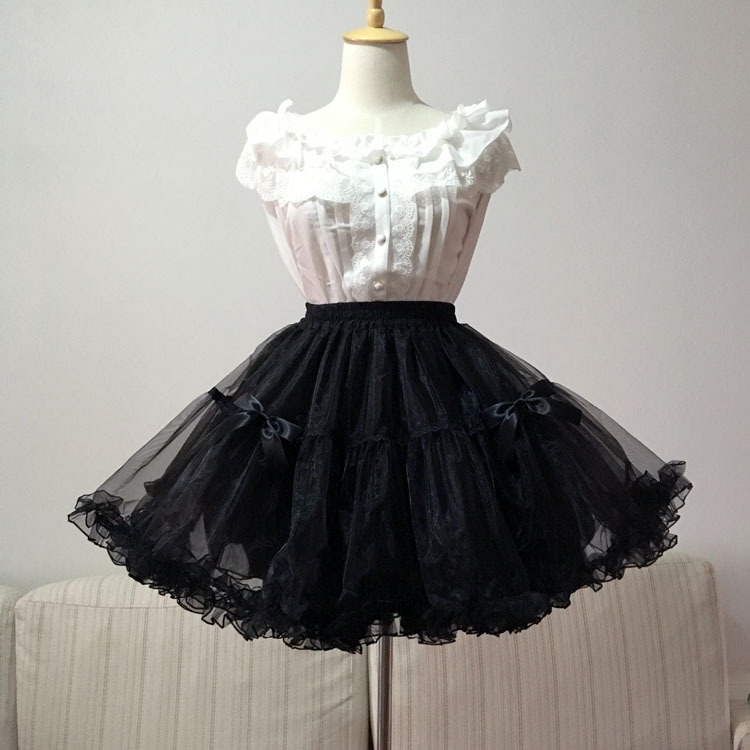

Black/White Ball Gown Petticoat Sweet Lolita Organza Underskirt with Bow Free Shipping