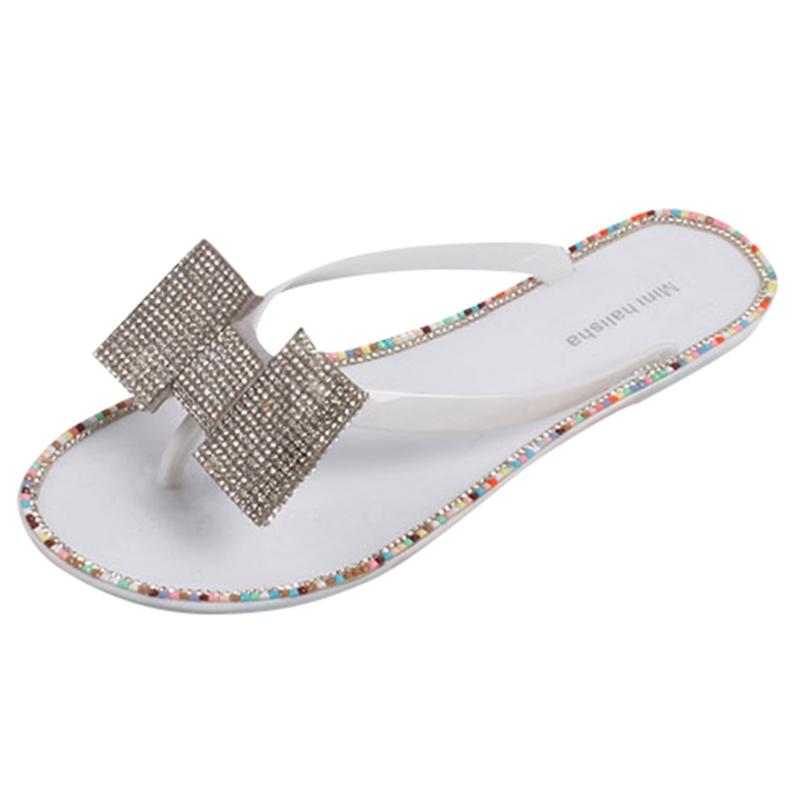 

SAGACE Flip-Flops Beach Slipper Women Diamond Bow Clip Toe Flip Flops Bohemian Flat Heels Sandals Soft Summer Sequins Shoes, Brown
