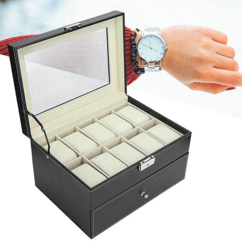 

5 Grid Double Layer Watch Box Glasses Storage Case 10 Grid Watch Storage Case Holder Accessory (Black