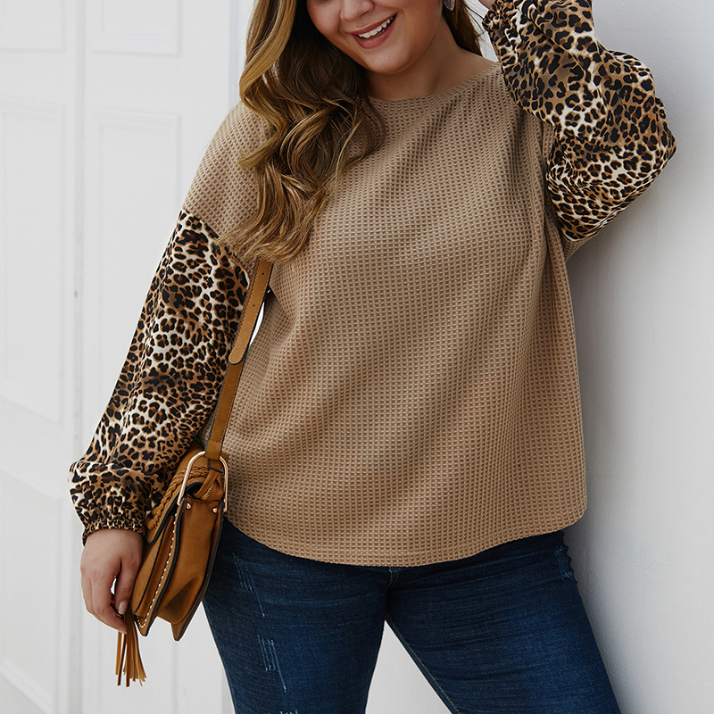 

Autumn and winter women's sweater large size  7XL 8XL 9XL 10XL fashion leopard stitching long sleeve round neck bust 153CM, Black