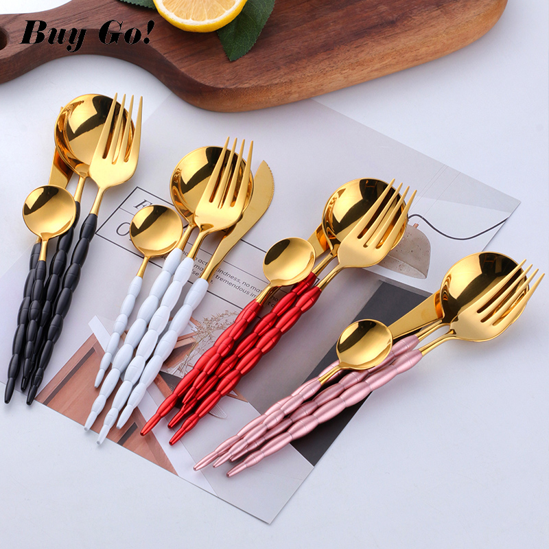 

16/24PCS Unique Handle Flatware Set Stainless Steel Cutlery Set Gold Resturant Dinnerware Dinner Knife Fork Tablespoon Xmas