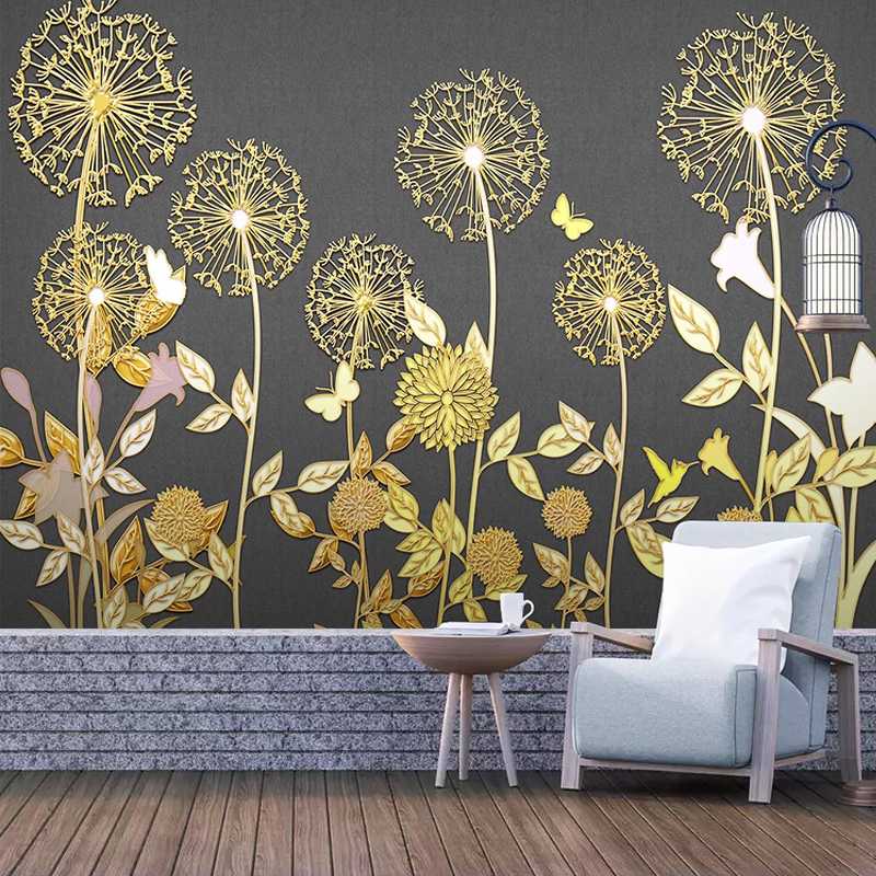 

Custom Mural Wallpaper 3D Embossed Golden Line Drawing Plant Flower Fresco Living Room Bedroom Creative Art Papel De Parede 3 D, As pic