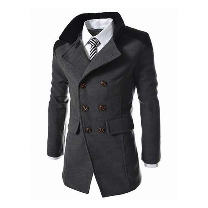 

Men Jackets Autumn Winter Mandarin Collar Wool Blend Double Breasted Coat Thick Overcoats Fashion Solid Color, Black