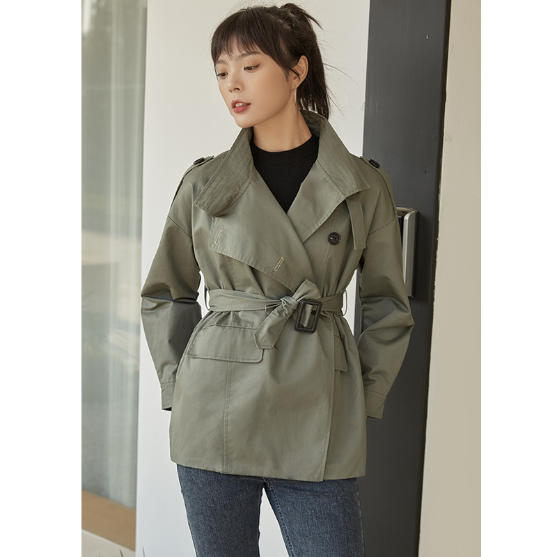 

ZCSMLL 2020 Spring New Korean Fashion Solid Color Loose Windbreaker British Style Women' Windbreaker, Army green