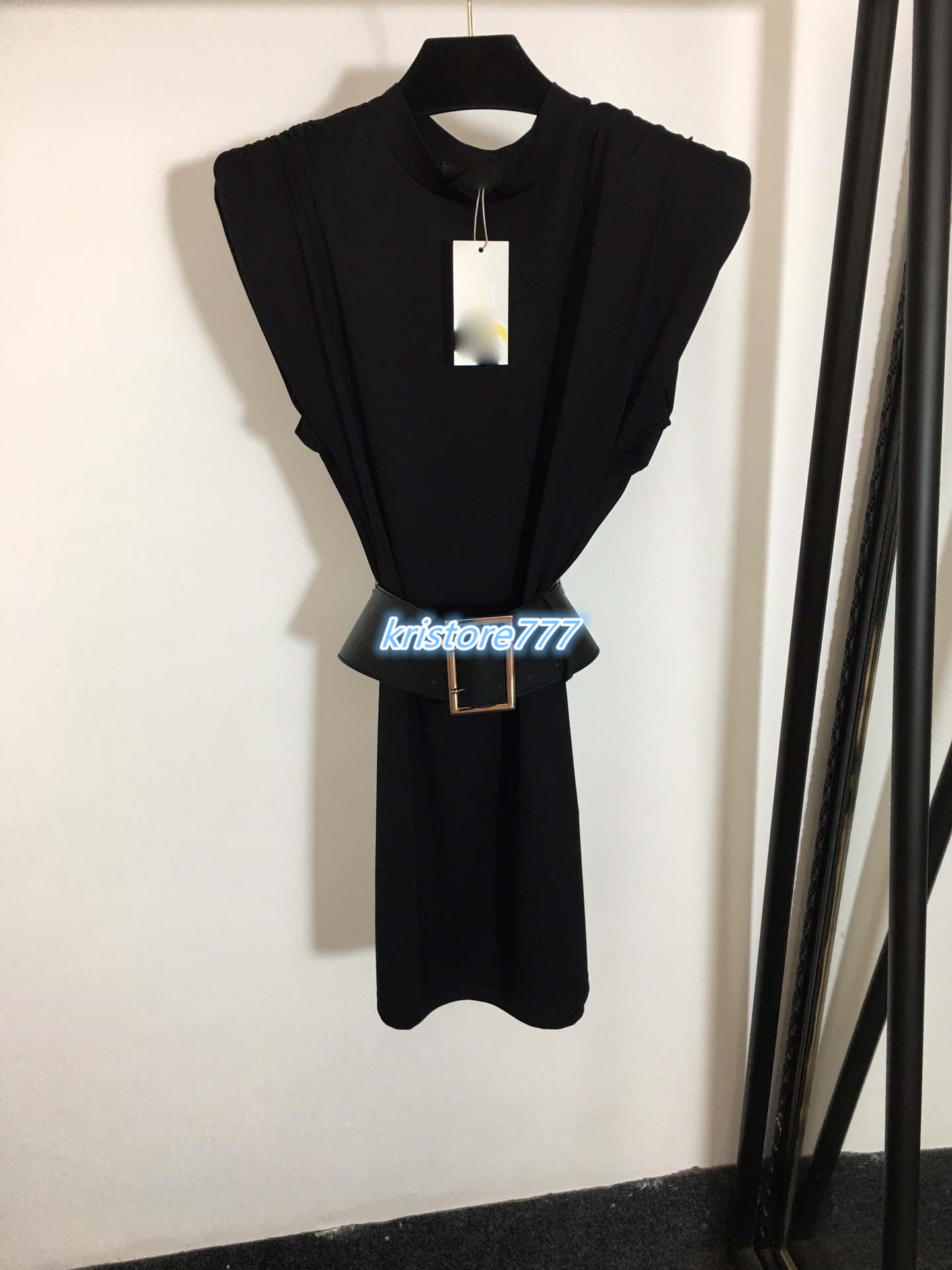 

2020 women girls casual loose shirt vest dress with belt runway fashion outwear jersey crew neck t-shirt tops camisole pullover mini dresses, Black