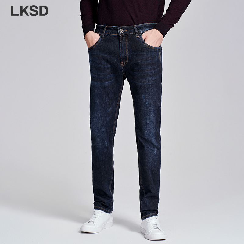 

LKSD Autumn Winter New Causal Simple Navy Men Jeans Fashion High Waist Slim Fit Ankel-length Men's Jeans T17200077, Blue