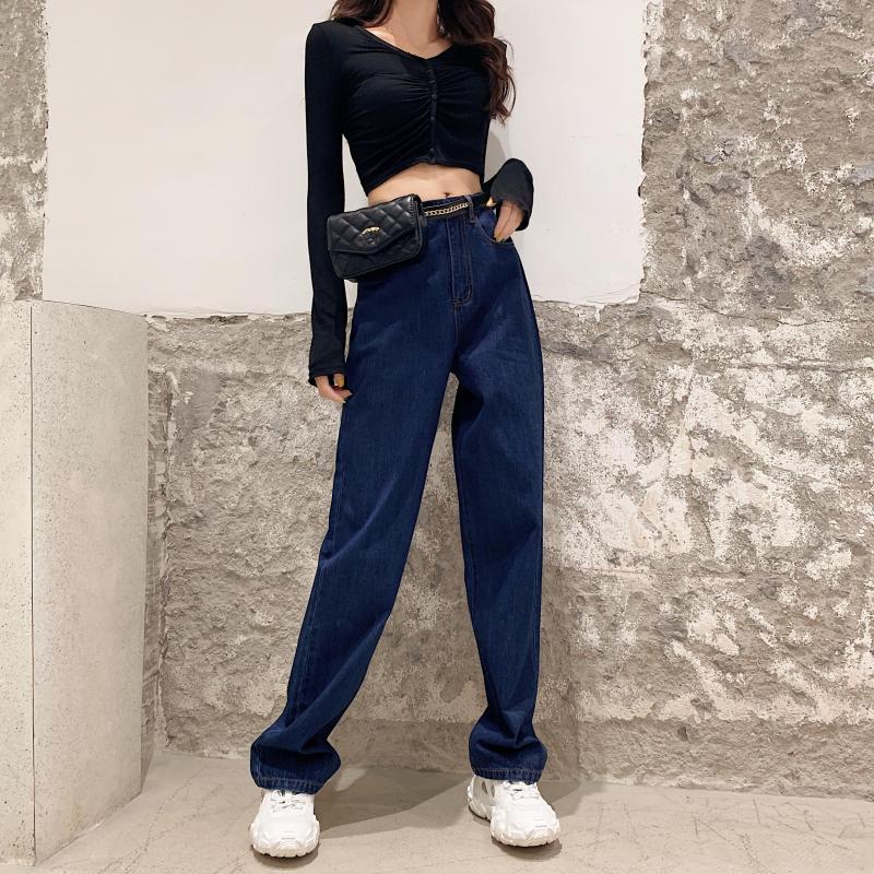 

Boyfriend Street Jeans Women Plus Size Loose High Waist Vintage Straight Jeans Retro Denim Pants 2020 Cool Mom Chic, Blue