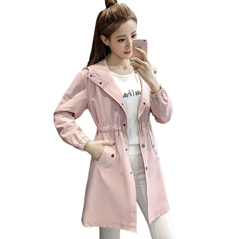 

Women' Trench Coat 2020 Spring Autumn New Female Outwears Causal Long Sleeve With Hood Slim Fashion Women' Windbreaker Q90, Pink