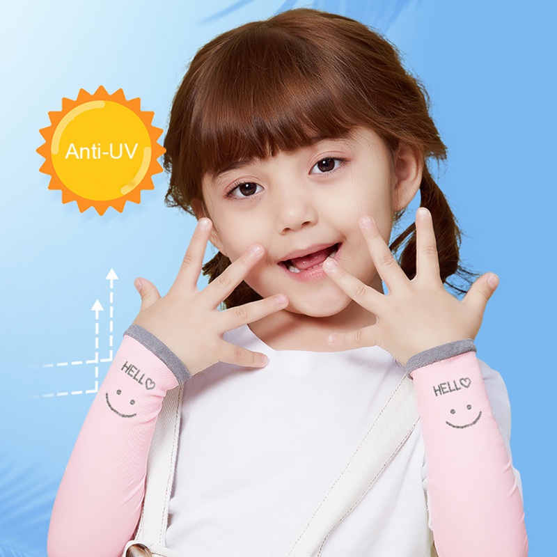 

1 Pair Kids Children Arm Sleeves Ice Silk Cooling Sunblock Sleeves UV Protection Outdoor Sports Running Bicycle Armwarmers