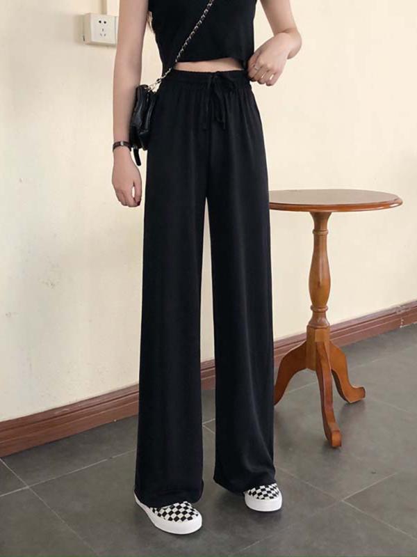 

2020 Summer New Elasticated Loose Wide Leg Suit High Waist Drape Straight Mop Pants Female Student Tide, Black