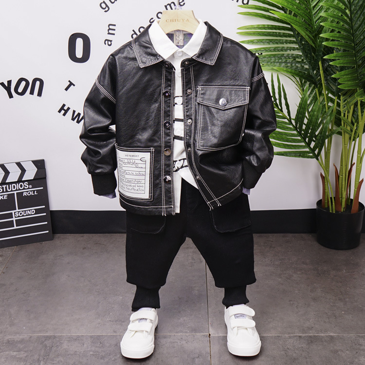 

Children Boys Clothing Sets Fashion Baby boys PU coat , shirts and jeans 3Pcs/Sets Spring Autumn Toddler Tracksuits (A8853, 3pcs set