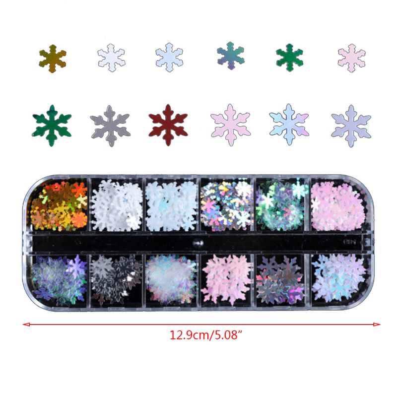 

12 Cell Nail Art Decoration Sequins Holographic Snowflake Confetti Glitter Flake