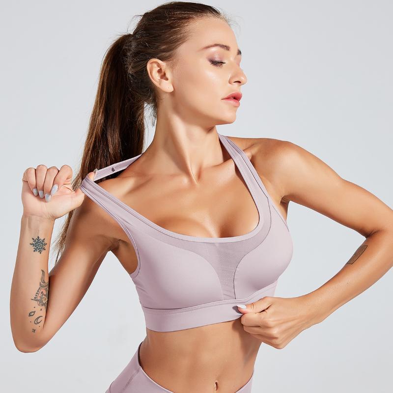 

Sexy Gym Bra With Back Pocket Absorb Sweat Tops Yoga Running Sports Bra Fitness Women Seamless Backless Mesh Padded Vest Tanks, 008 bra-lavender