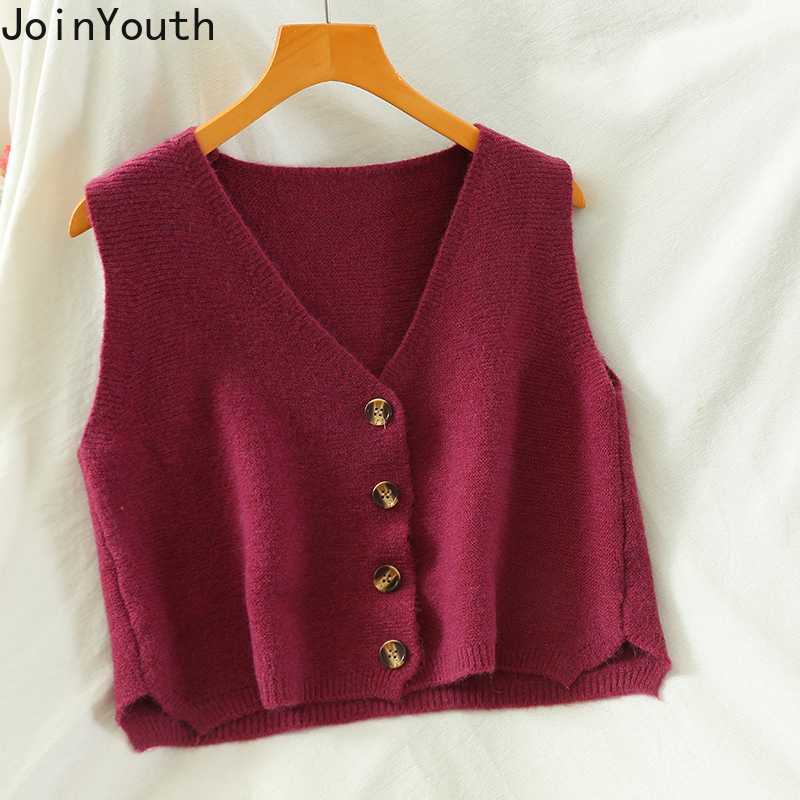 

Joinyouth Women Cropped Weater Knitted Vest Female Cardigan Sleeveless 2020 Casual Solid Knitwear V-neck Korean Tank Tops 7a827, Green