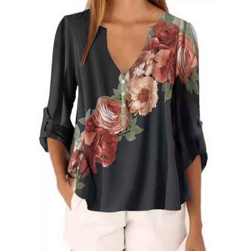 

Vicabo Blouses Long Sleeve Ruffle Shirts V Neck Vintage Floral Printed Shirt New Autumn Elegant Loose Women Blouse, Grey