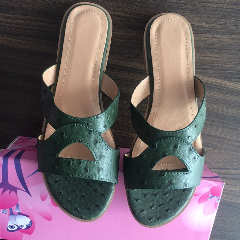 

Fashion INS Party Shoes Women Brown Ostrich Shoes New Arrival Toe Flats Green Summer Flat for Female Work and Beach, White