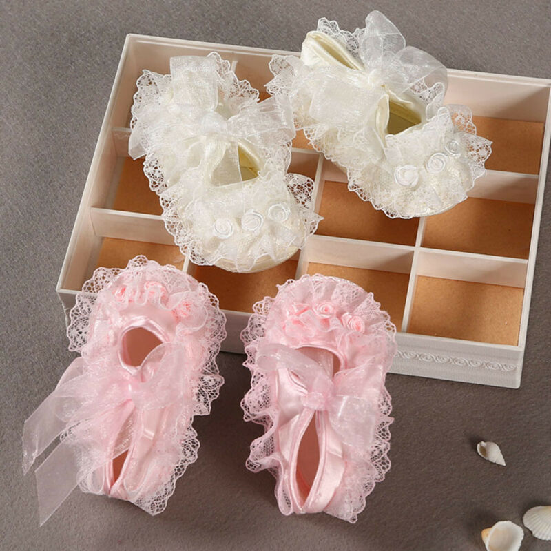 

Pretty Baby Infant Girls Crib Lace Shoes Newborn Christening Baptism Lace Princess Dress shoes Ballet Dance, Pink