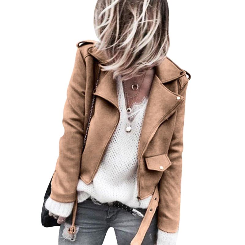 

Woman's Casual Jacket Moto Biker Solid Color Long Sleeve Short Coat Lapel Diagonal Zipper Pocket Jacket Autumn Ladies Tops, E3