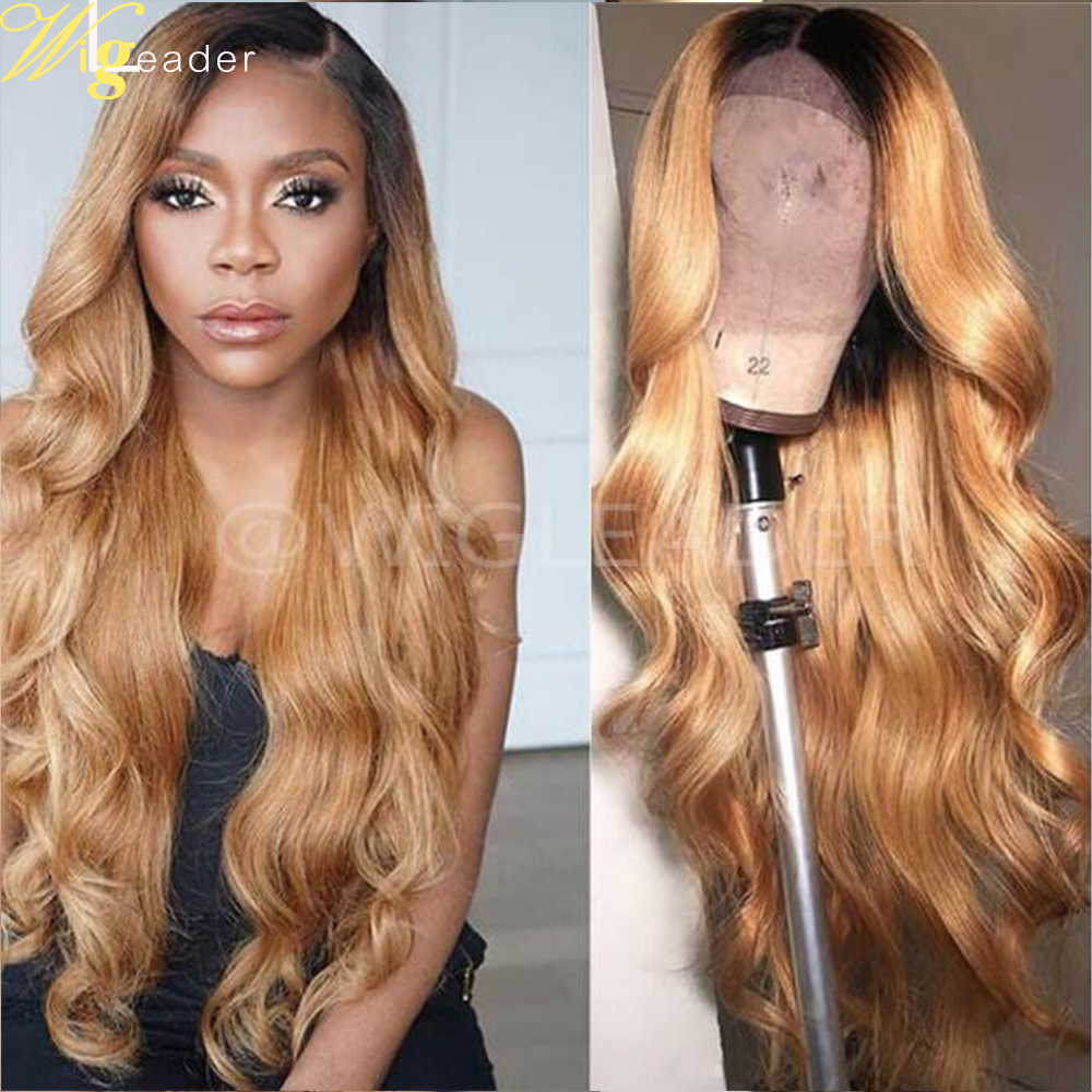 

Wigleader Ombre 1b/#4 Human Hair Lace Front Wigs Preplucked Straight Remy Hair Wigs With Baby Hair, Ombre color