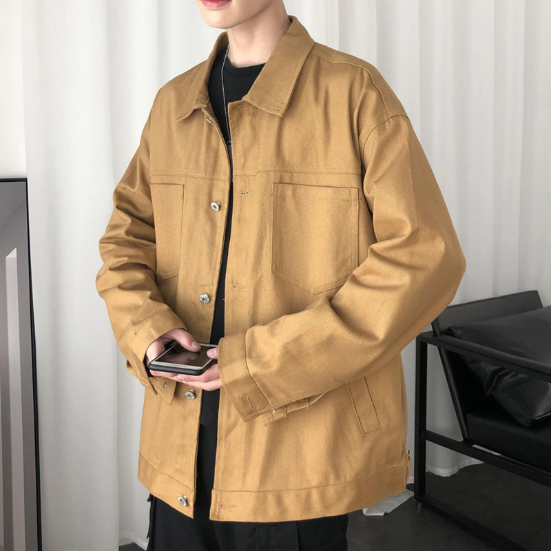 

Autumn Cotton Casual Jacket Men's Fashion Solid Color Tooling Jackets Mens Streetwear Wild Loose Hip-hop Bomber Jacket Men M-2XL, Black