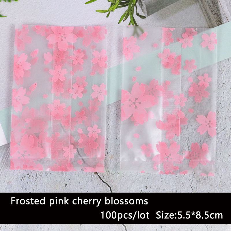 

100pcs/lot Cookies Bag Handmade Beauty Transparent Falling Cherry Blossoms Homemade Baking Biscuit Party Supplies Candy Gift Bag