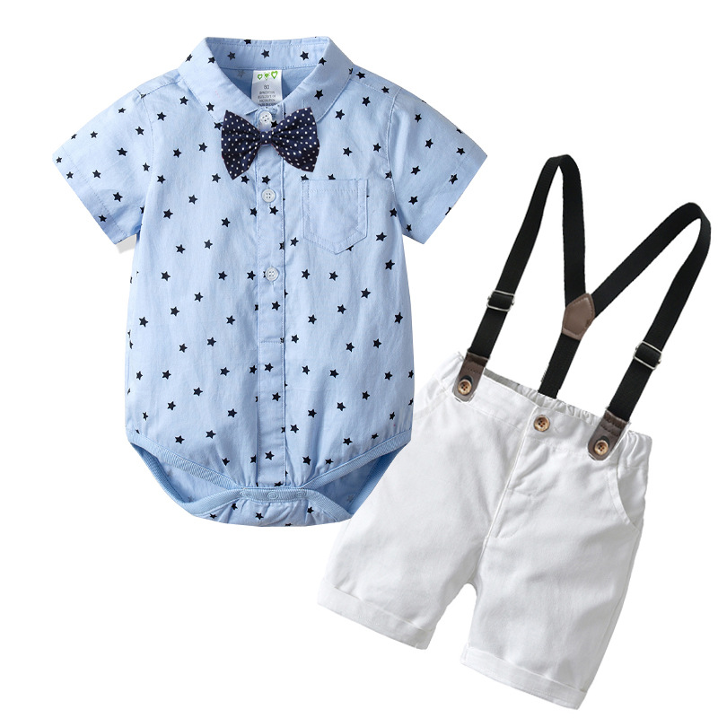 

Baby Boys Clothes 5 stars Rompers Suit for Infant Newborn Sets Dress Kids White Shorts 4PCS Short Sleeves Children Suits Outfit, Sky blue stars