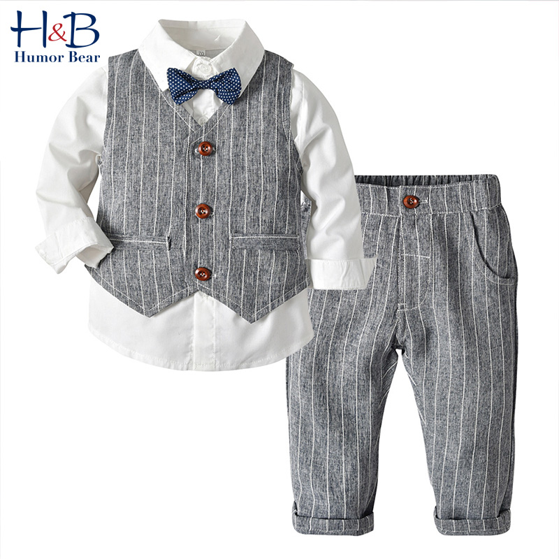 

Humor Bear Children's Clothing Suit Spring & Autumn Kids Long Sleeve Shirt +Vest+Trousers+Bow Performance Baby Boys Clothes Sets, 1447 beige