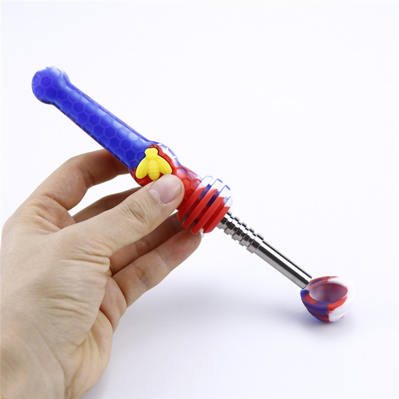 

4.8'' Silicone Nectar Collector Kit With 2.4'' GR2 Titanium Tip Nail Silicone Caps Oil Rigs Concentrate Silicone Pipes Oil Rigs