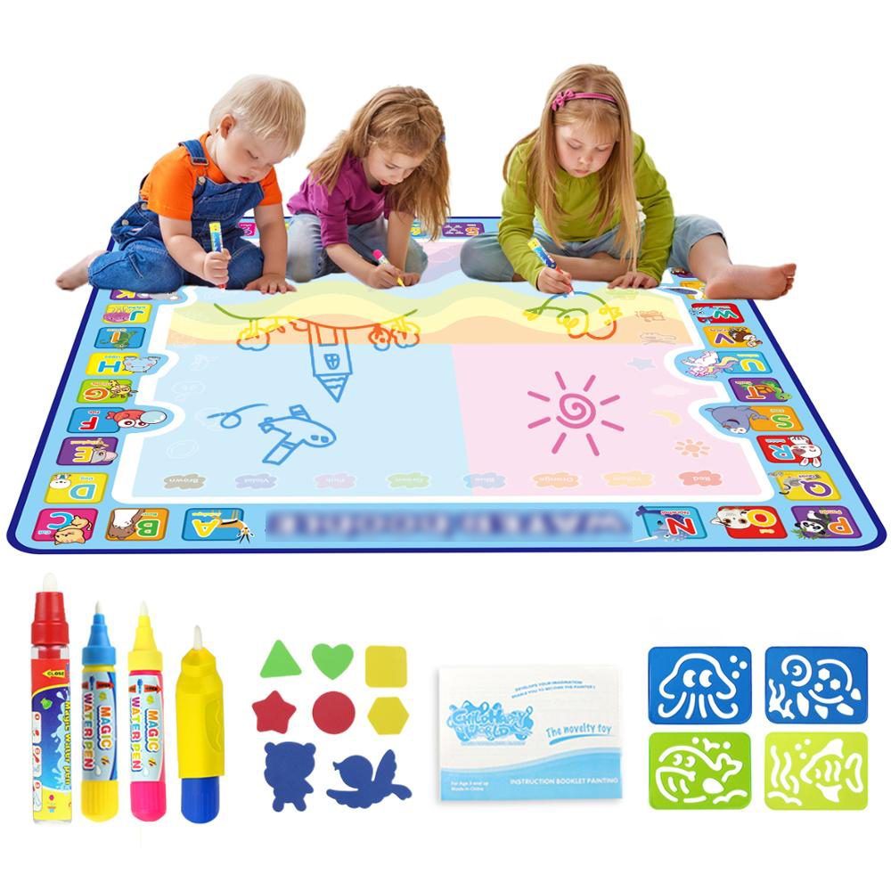 100x100cm Magic Water Drawing Mat Doodle 4 Pens 1 Stamps Set Painting Board Educational Toys For Kids-image-562673467