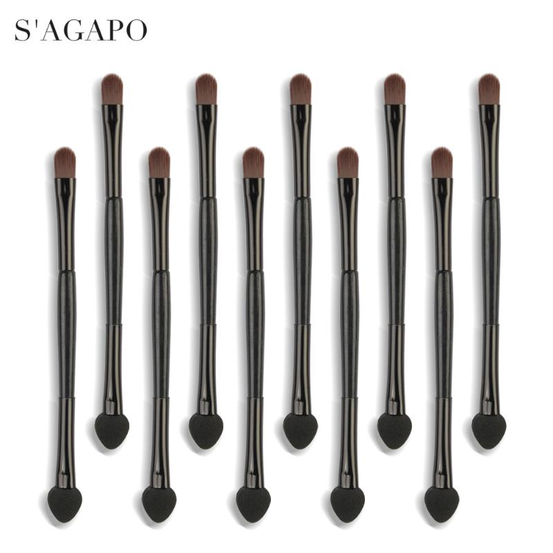 

S'AGAPO 10pcs Dpuble Head Eyeshadow Makeup Brush set with Sponge Eyebrow Eyeliner Concealer Professional Eye Beauty Makeup tools