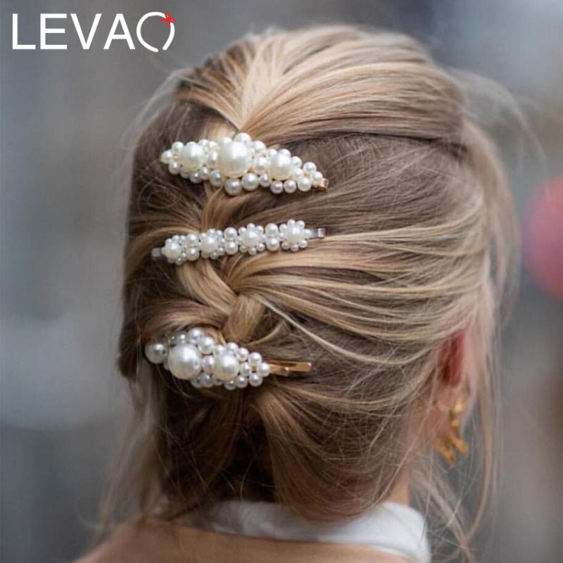 

Levao 2020 New Women Hair Accessories Pearl Hair Clip Snap Pin Metal Geometric Alloy Hairpins Barrettes Hairgrip Barrette Girls