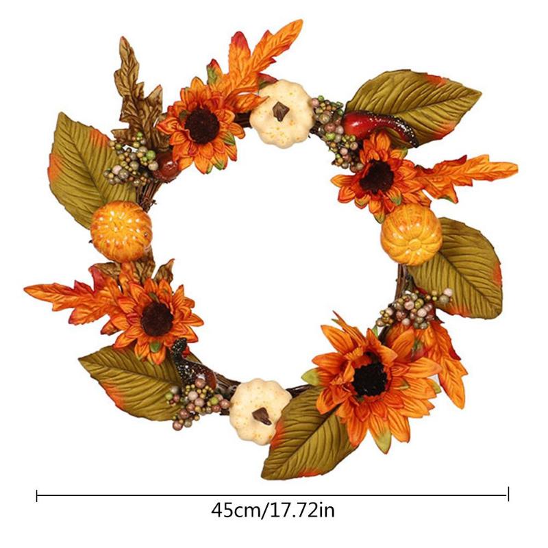 

45cm Artificial Pumpkin Wreath Autumn Harvest Front Door Garland Thanksgiving Decoration Halloween Party Supplies, As pic