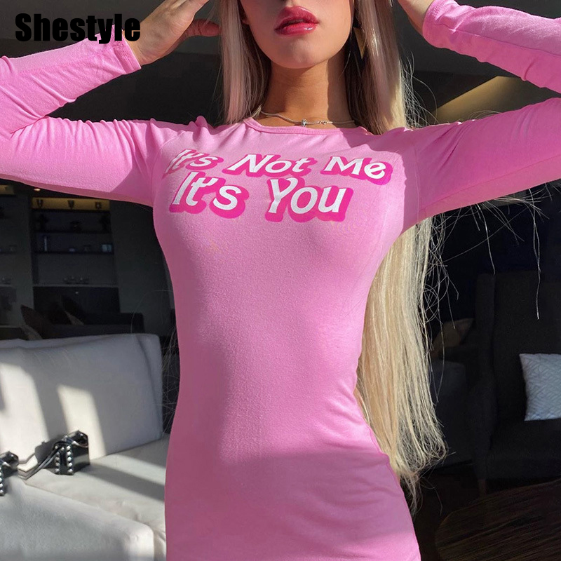 

Shestyle Pink Sheath Sexy Club Dress Women Slim Sweet Cute Lovely Autumn Fall 2020 Modern Newly-found Outfits Dresses Letter