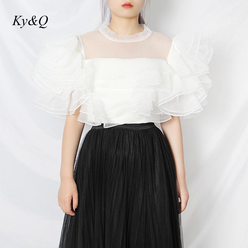 

Runway Luxury Vintage Women Vacation Sexy White Blouse 2020 Summer Fashion Ruffled Puff Sleeve Short Elegant Shirt Clothes, As pic