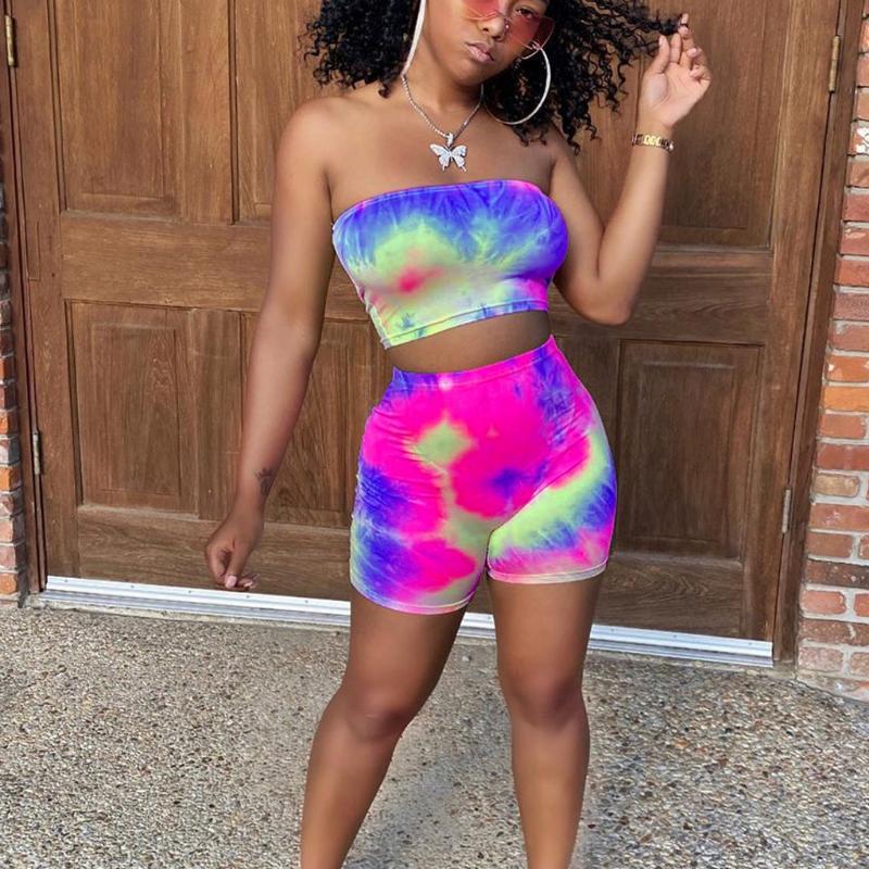 

Women' Tie-dye Printing Sports Suits Fashion Leisure Home Shorts Sports Set Plus Size Two Pieces Tracksuits #3, Orange